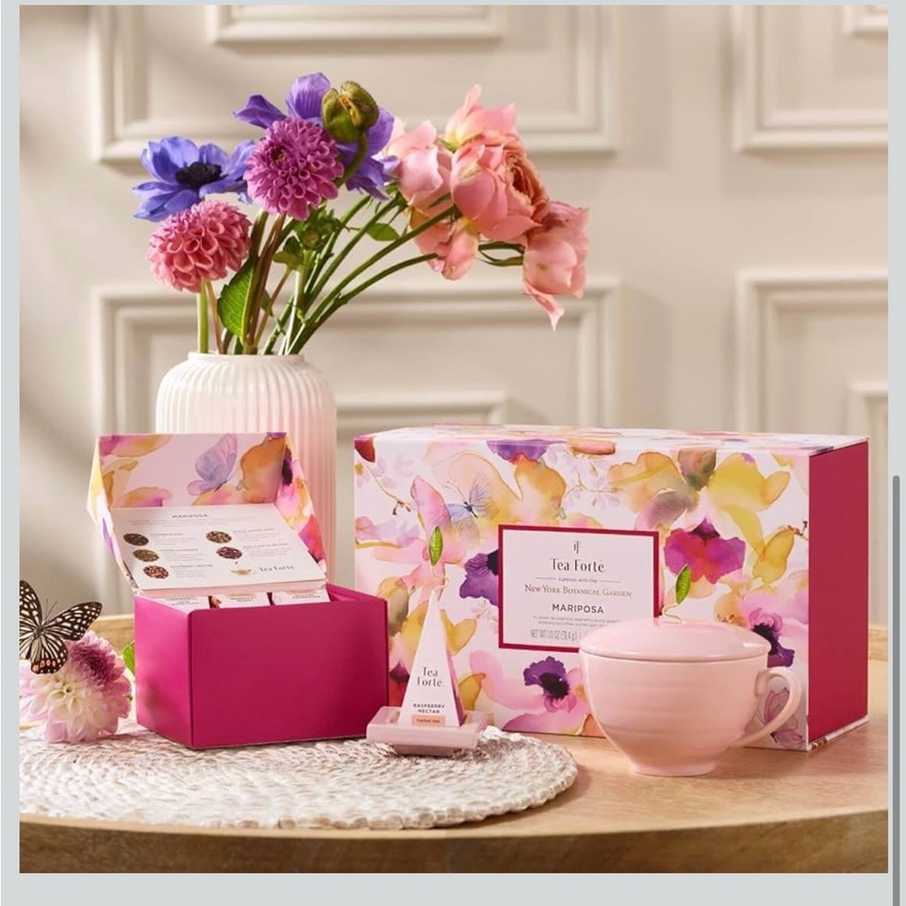 Tea Forte Mariposa 3-Piece Premium Tea Gift Set with Rose Pink Cafe Cup - Picture 4 of 4